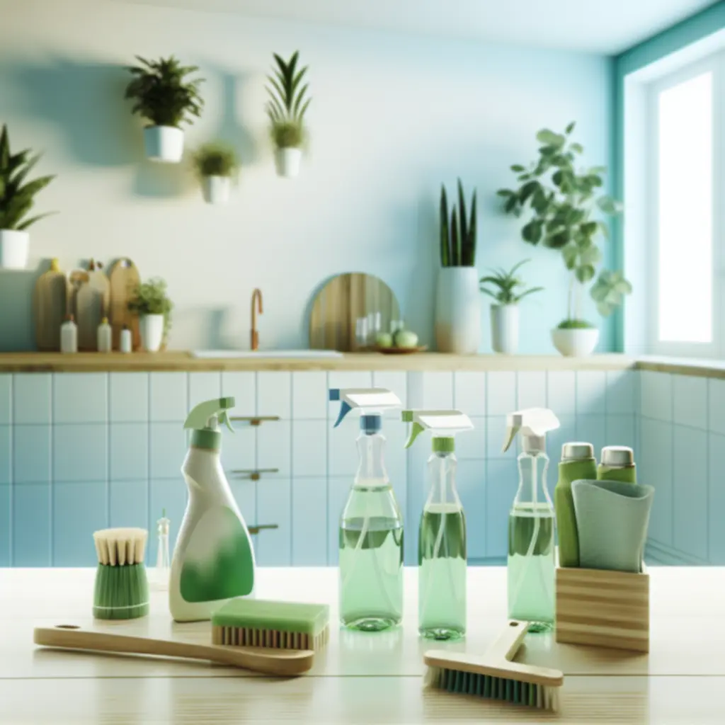 Ekologiczne środki czystości ustawione na kuchennym blacie
