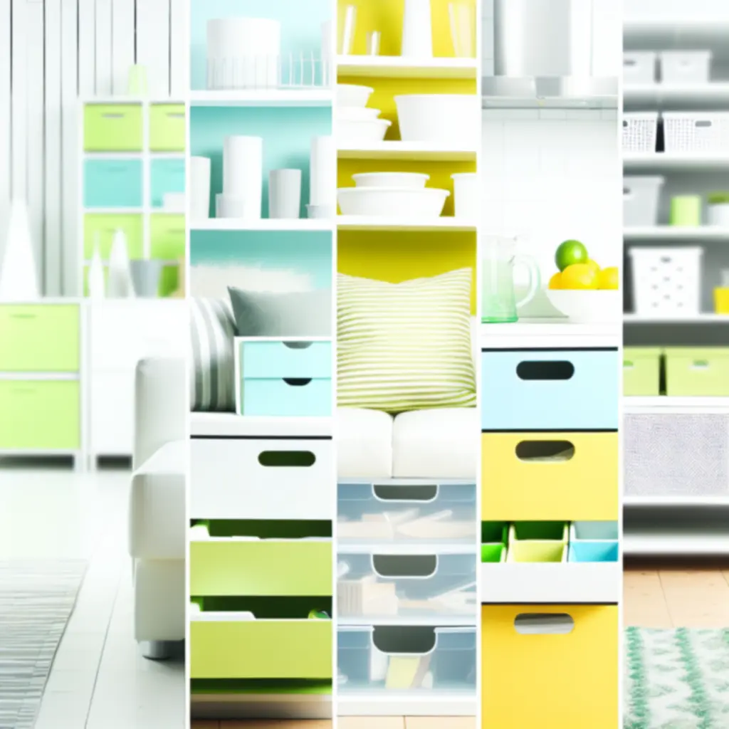 Estetycznie uporządkowane półki z domowymi organizerami